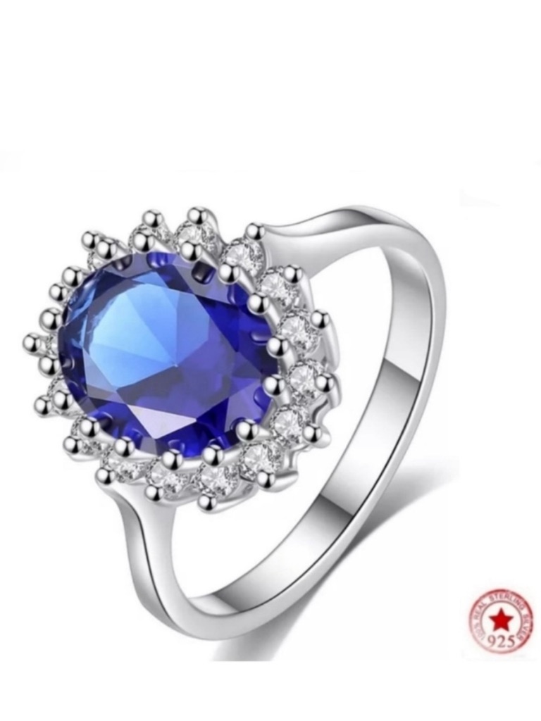 Swarovski Elements 925 Sterling Silver Oval Sapphire Blue Diana Ring New